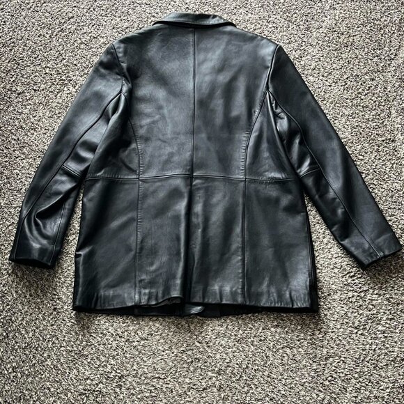 Adler Genuine Lamb Skin Leather Trench Coat Mens XL Black Biker Moto Minimalist - Picture 5 of 8